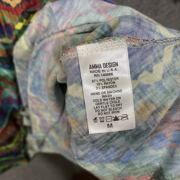 Amma Design Tunic Top Dress Sz M Multicolor‎ Artsy Boho 60's Disco - Picture 4 of 6